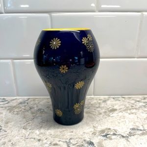 Cobalt blue with gold flowers Vintage vase made in GDR Unterweissbach.